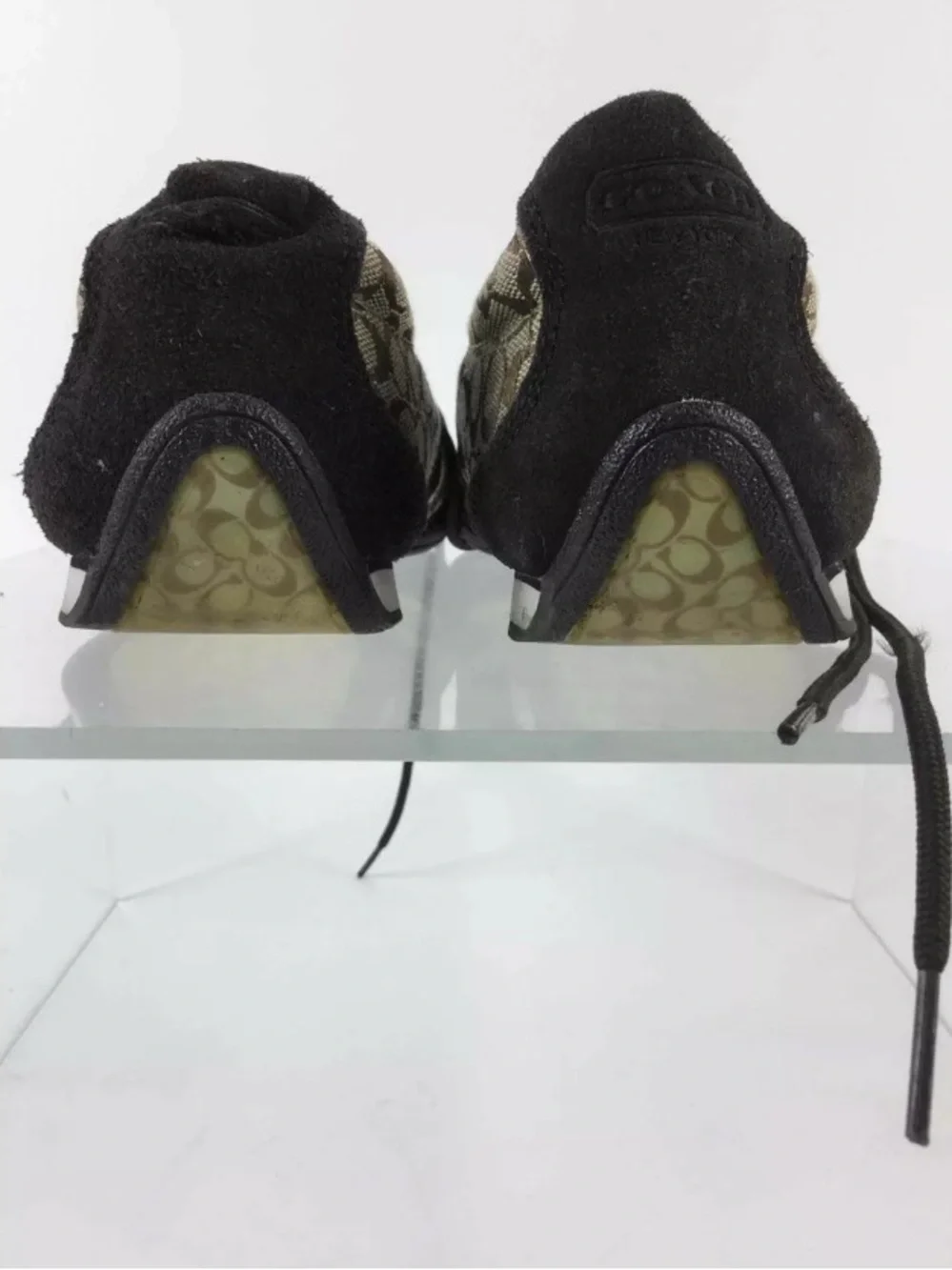 Coach Khaki Signature Monogram Lace-Up Sneaker with Black & Gold Accents